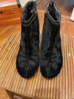 Black Velvet Embroidered Ankle Booties